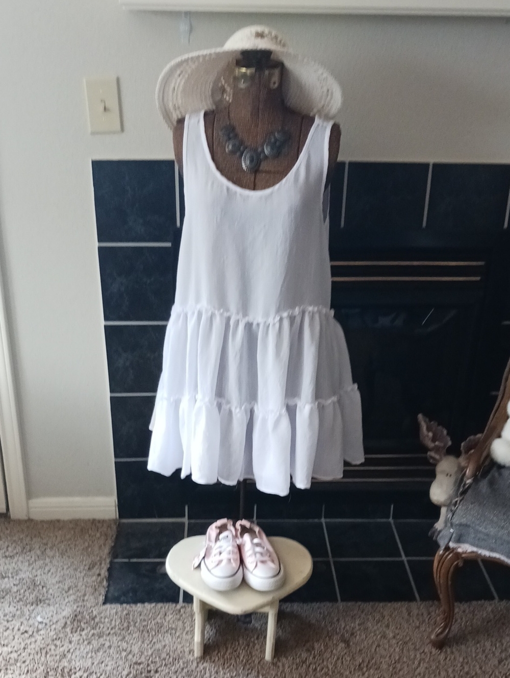 Effortless White Tiered Sleeveless Mini Dress